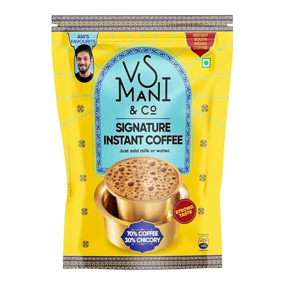 https://b2b.caffelleria.com/VS Mani & Co Signature Instant Coffee Powder - Pack of 1 (100 gm) Makes 60 Cups - 60% Coffee and 40% Chicory - Strong and Aromatic Signature Instant Coffee